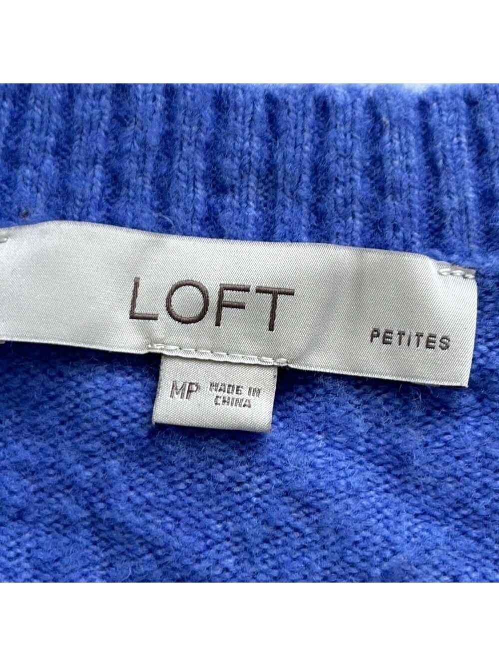 Loft Periwinkle Knit V Neck Sweater Size MP - Picture 5 of 12